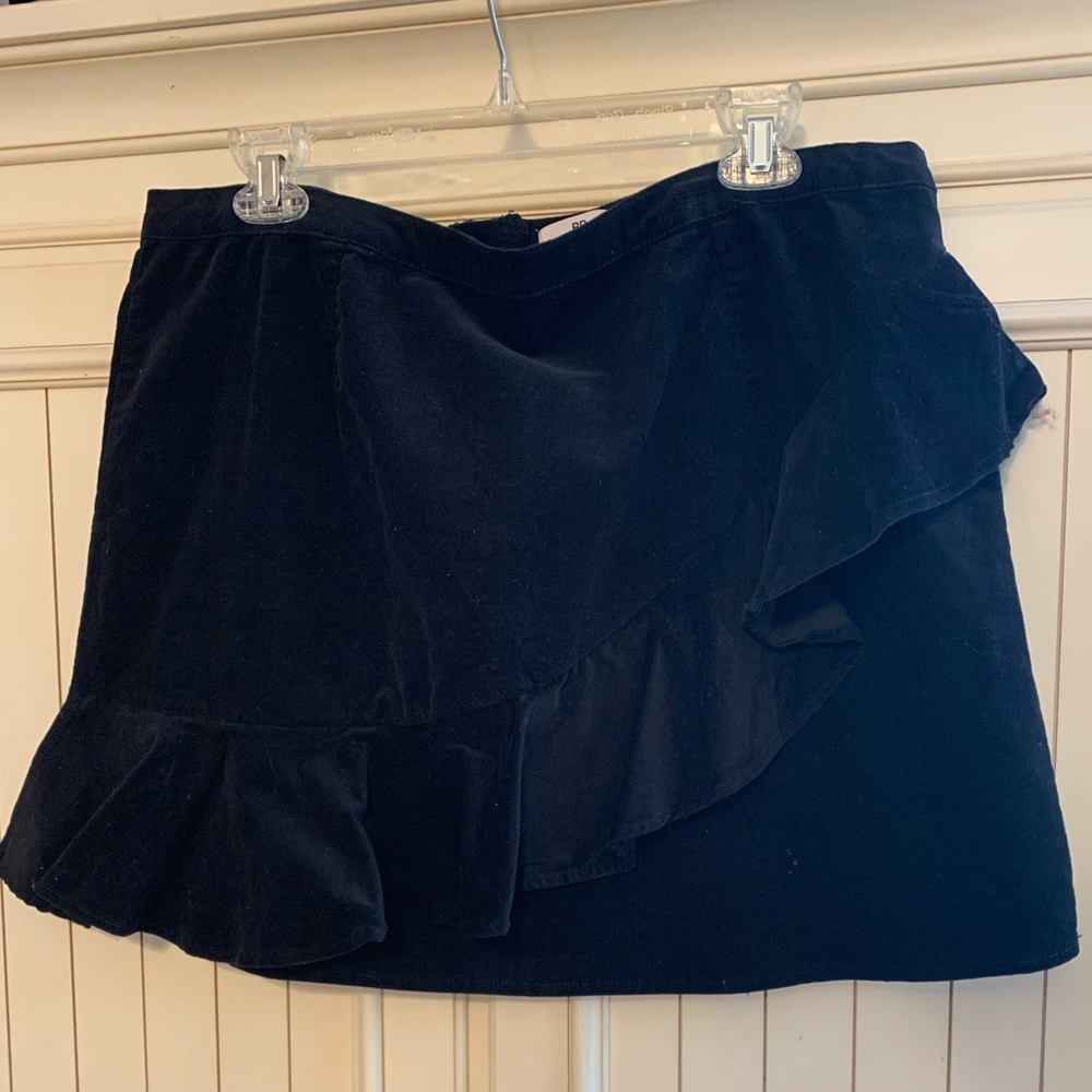 Black velvet skirt with ruffle across the front